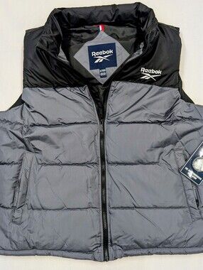 Reebok Men's Black Charcoal Colorblock Puffer Vest Logo NWT Size XL Jacket
